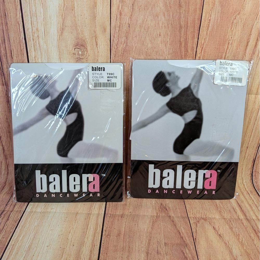 2PK Balera T99C White Footed Ballet Dance Tights Girls Medium Child Size